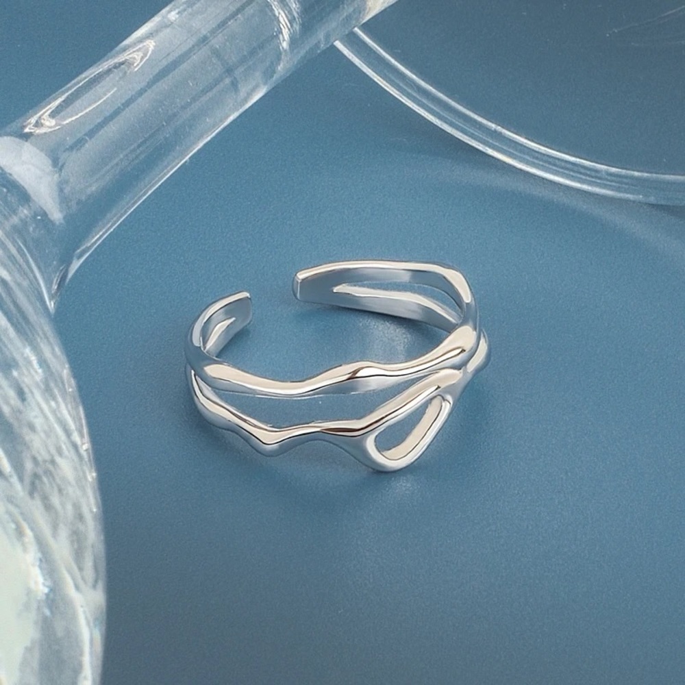 💍Abstract Minimalist Ring: Adjustable Silver Irregular Hollow Double Line